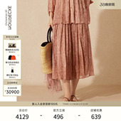 EXCEPTION例外女装 桑蚕丝亚麻混纺提花工艺织带腰头设计半身裙子