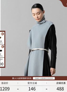 EXCEPTION例外女装春秋款时尚潮流高领不对称中长款保暖披肩外搭