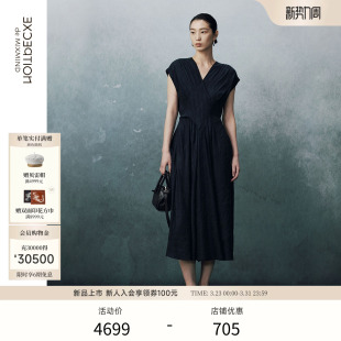 连衣裙 显瘦无袖 EXCEPTION例外女装 亚麻桑蚕丝混纺V领设计收腰修身