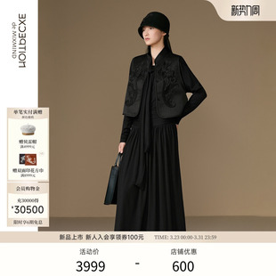 连衣裙子 绵羊毛绣花垫肩针织中式 EXCEPTION例外女装 中式