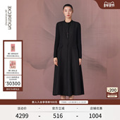 EXCEPTION例外女装 中式 亚麻羊毛混纺腰部打褶设计连衣裙