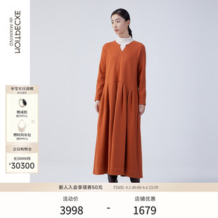 羊毛混纺保暖简约V领宽松A字显瘦连衣裙子女 EXCEPTION例外女装