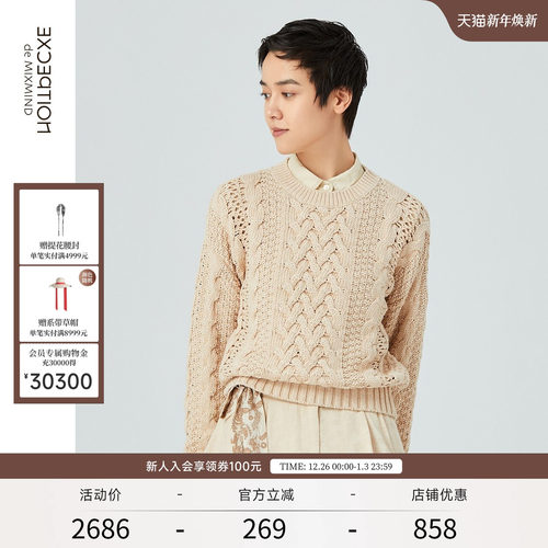 例外纯棉宽松套头羊毛针织衫