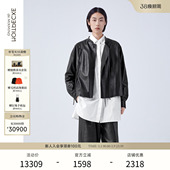 外套女 皮衣羊皮革斜襟绑带开衩设计短款 EXCEPTION例外女装 秋冬款