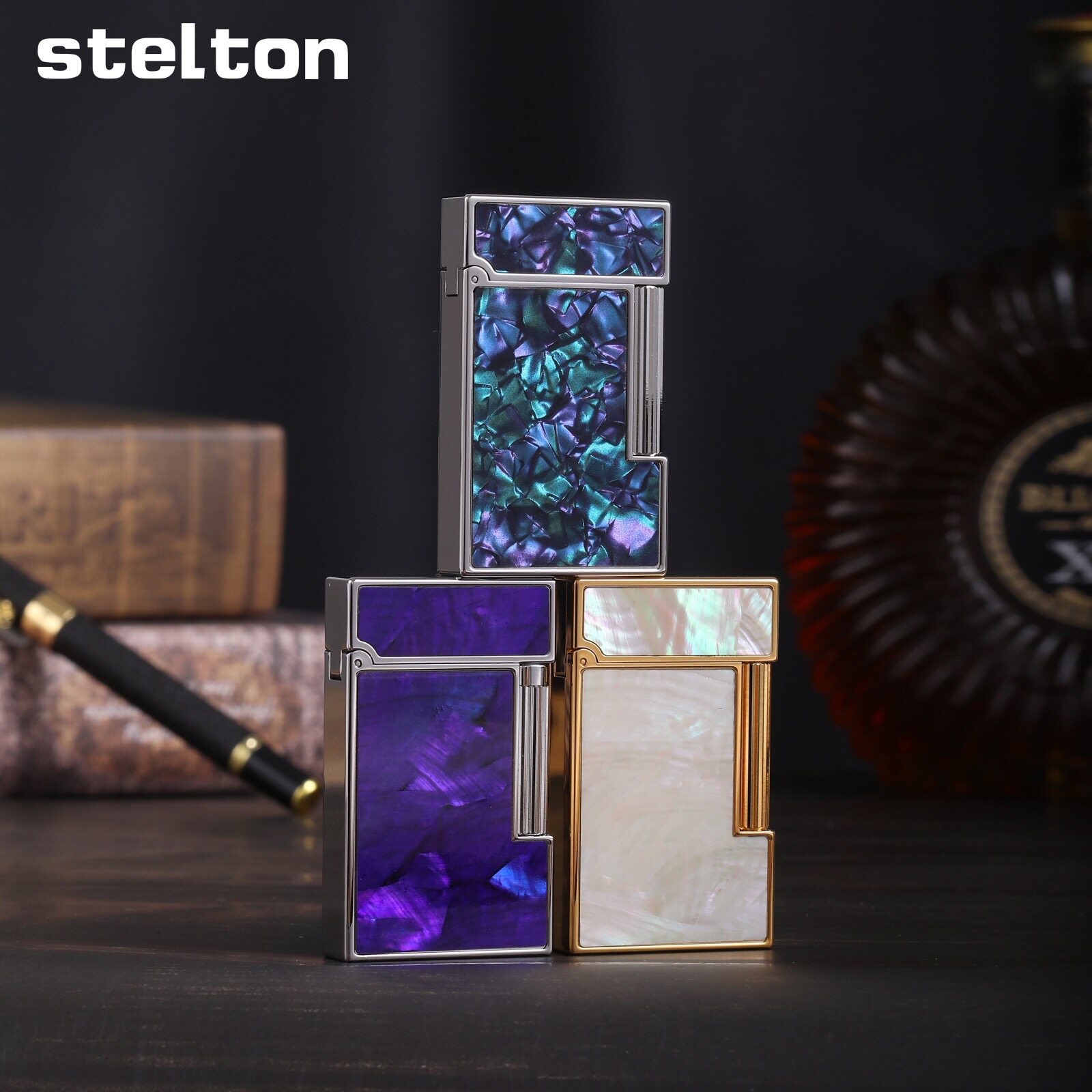 stelton斯特腾朗声打火机充气上下镶嵌彩贝侧滑砂轮高端个性礼品