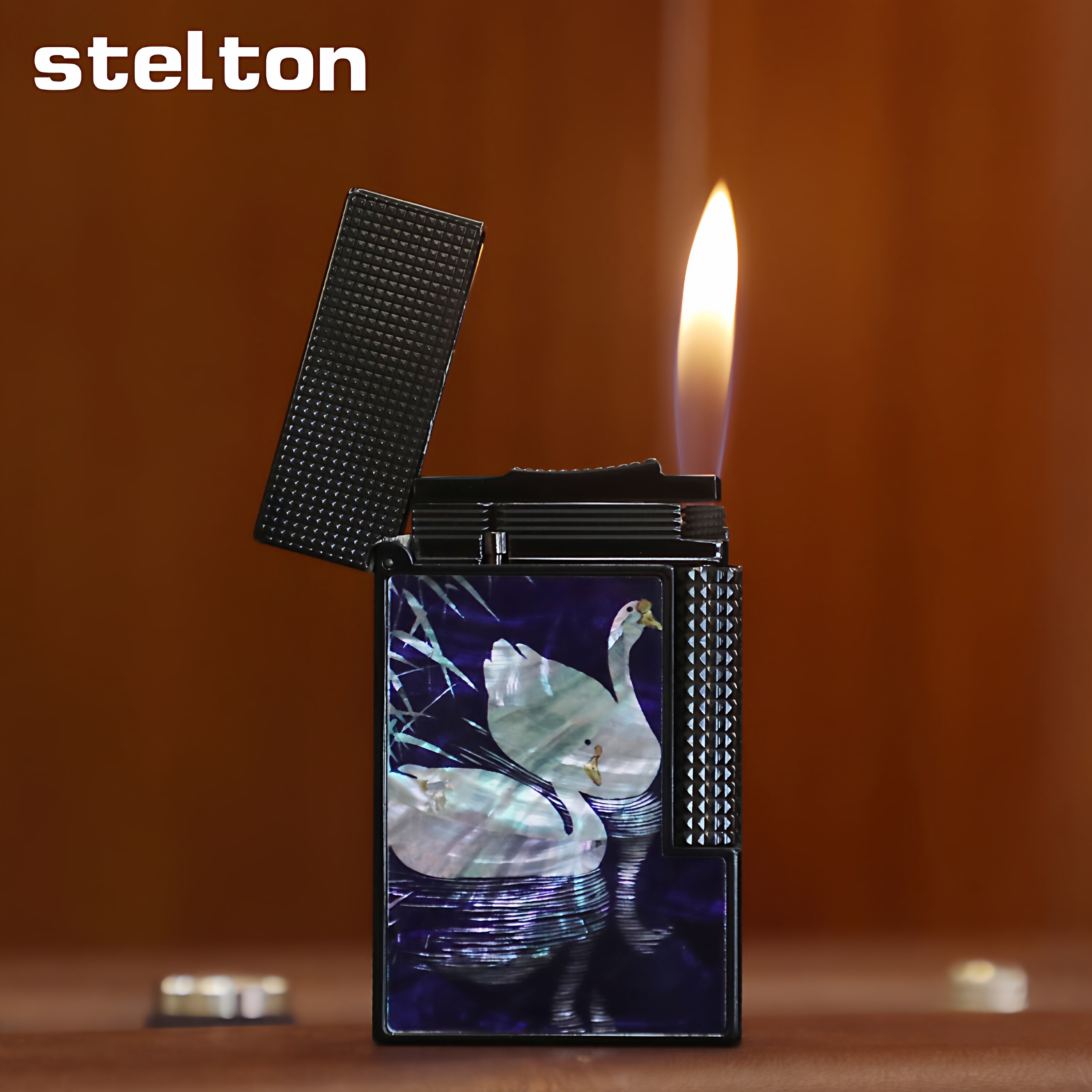 stelton斯特腾朗声打火机充气侧滑砂轮贝壳彩绘天鹅高档个性礼品