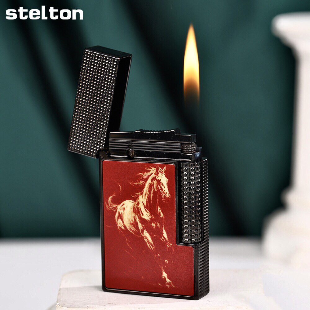 stelton斯特腾朗声充气打火机纯铜侧滑砂轮生肖骏马高端男士礼品