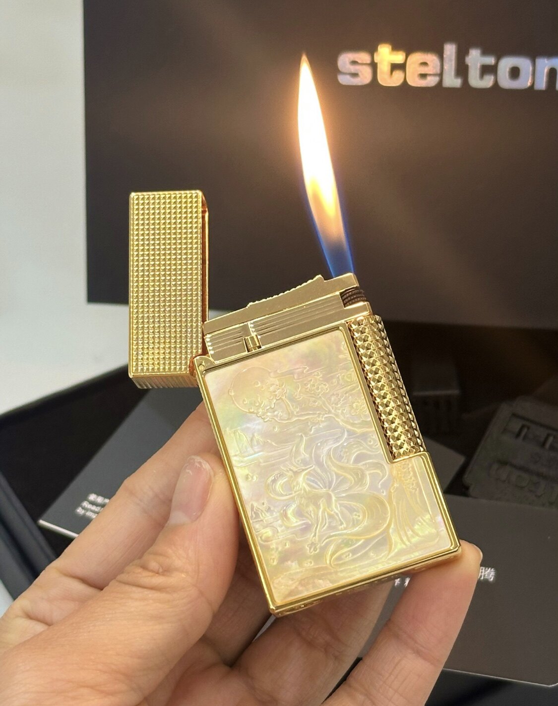 Stelton斯特腾朗声打火机充气式纯黄铜精制手工雕刻高档个性礼品