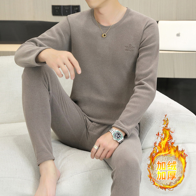 羊驼绒加厚青年阳离子发热秋衣秋裤男款加绒纯色保暖内衣男士套装