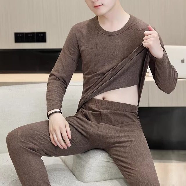 德绒保暖内衣套装男双面磨毛衬衣衬裤青年学生内穿加厚秋衣秋裤