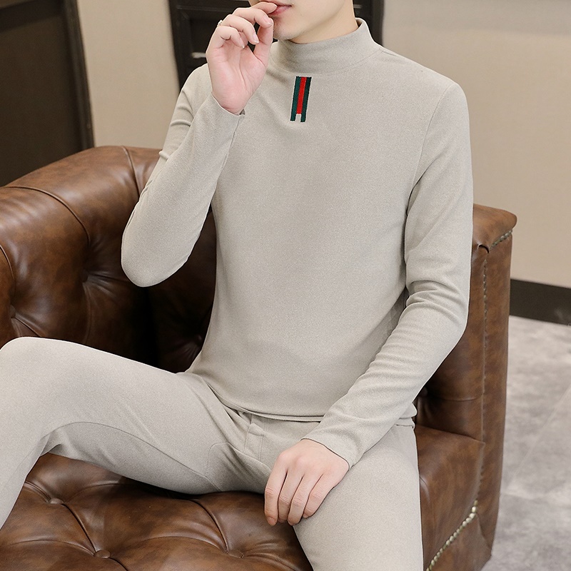 德绒保暖内衣套装男士中高领防寒加厚加绒打底衫2025新款秋衣秋裤