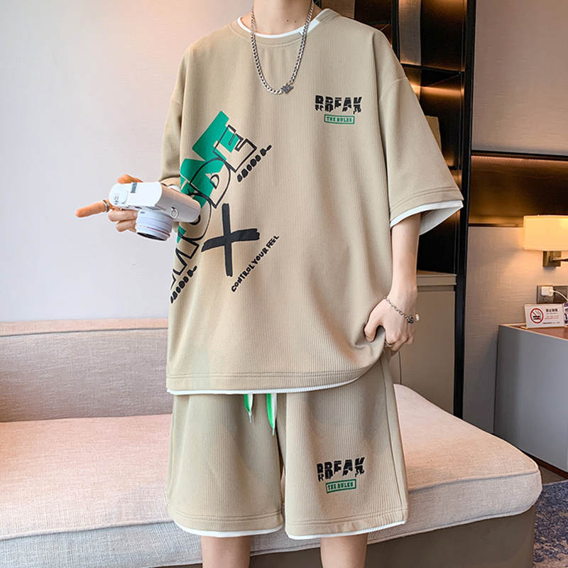夏季睡衣男士短袖短裤家居服套装