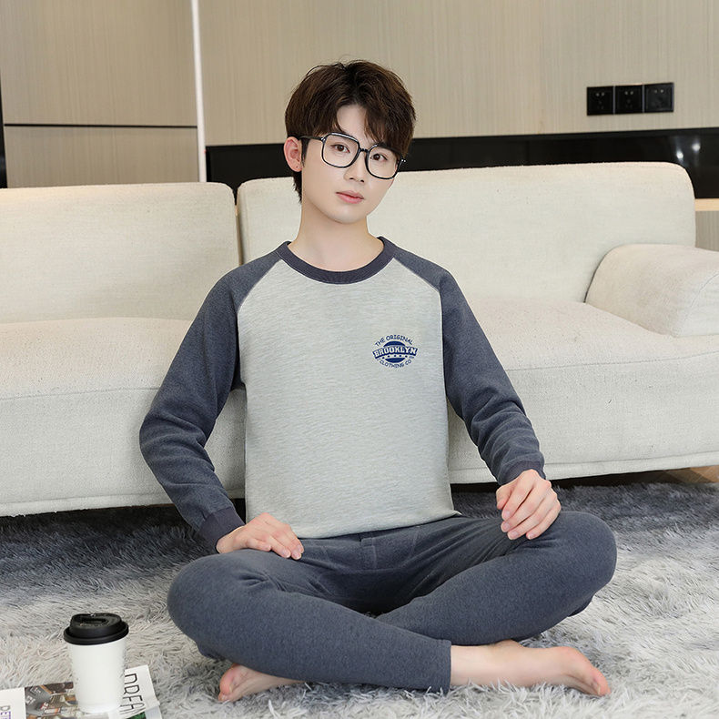青少年加绒秋衣秋裤打底衫套装睡衣棉毛衫套装大童学生保暖内衣