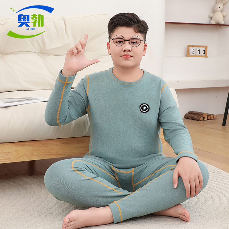 奥勃男孩子保暖内衣套装大码加绒