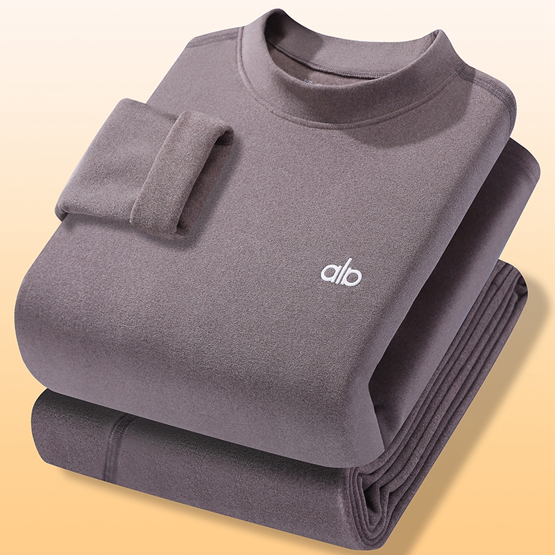 德绒双面磨毛中领保暖内衣套装男士青年半高领秋衣秋裤发热棉毛衫