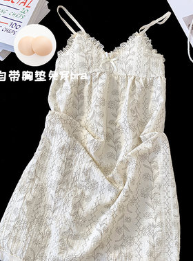 碎花棉绸睡裙女夏季吊带睡衣女士胖mm大码孕妇夏天2025新款带胸垫