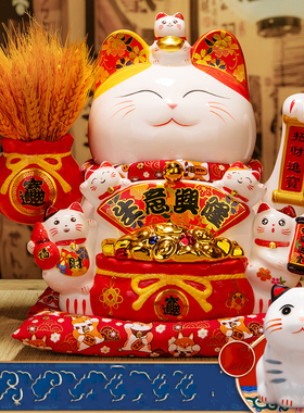 德国招财猫摆件开业店铺礼品陶瓷前台收银台家居自动摇手发财猫
