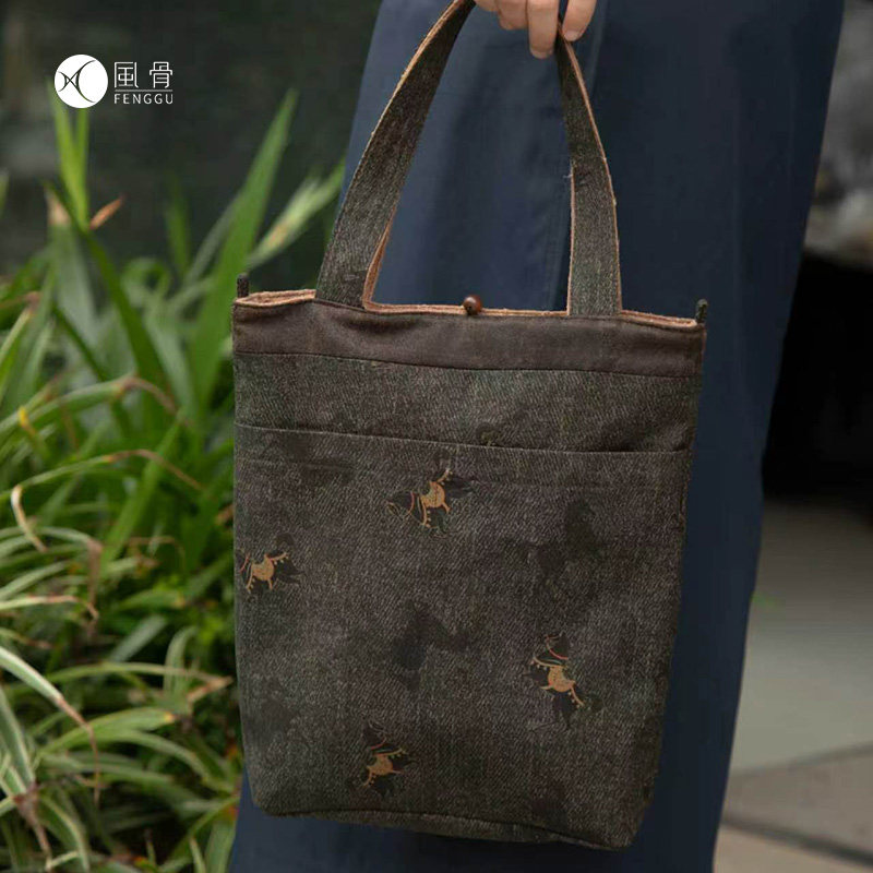 中式香云纱双面可用茶事包手提包