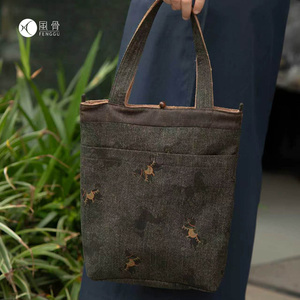 中式香云纱双面可用茶事包手提包