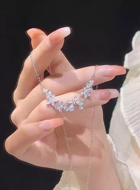 足银999紫藤花微笑锆石锁骨链