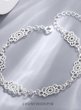 S925纯银蕾丝镂空花朵手链冷淡风