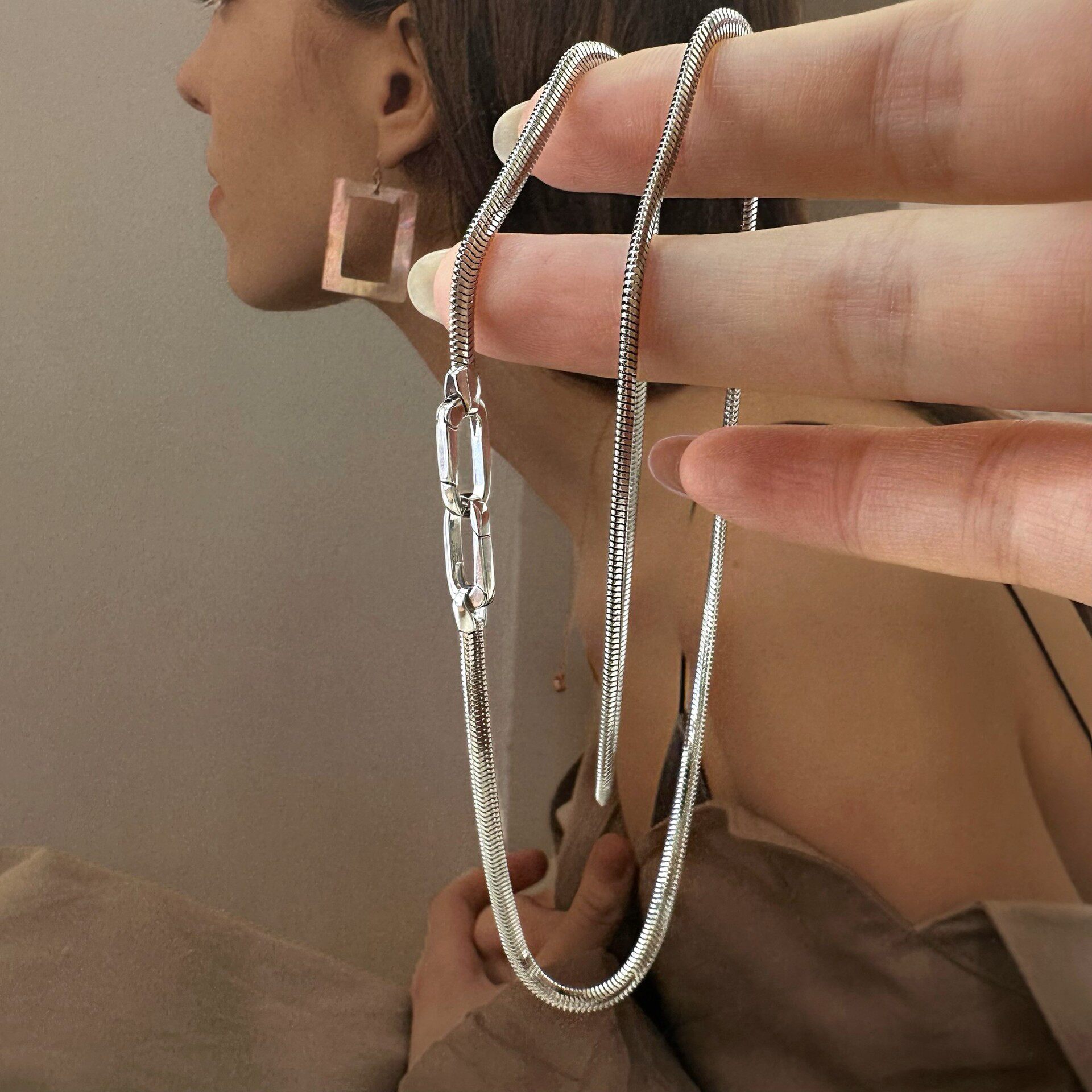 S925银方形蛇骨项链男女叠戴