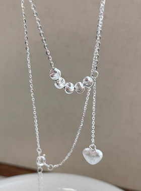 S925银拉丝爱心转运珠锁骨链