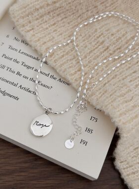 925银字母圆牌小米粒项链女叠戴