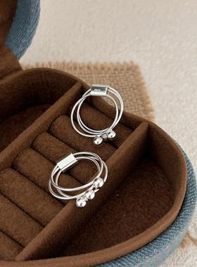 未晚女纯银清冷系叠戴圆珠戒指