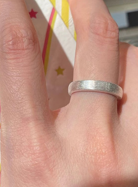 925银极简拉丝磨砂戒指女纯银活口可调节清冷感素圈指环男冷淡风