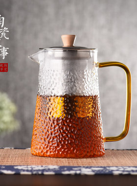 陶瓷故事玻璃泡茶壶冷水壶锤纹不锈钢内胆家用大容量水壶套组茶具