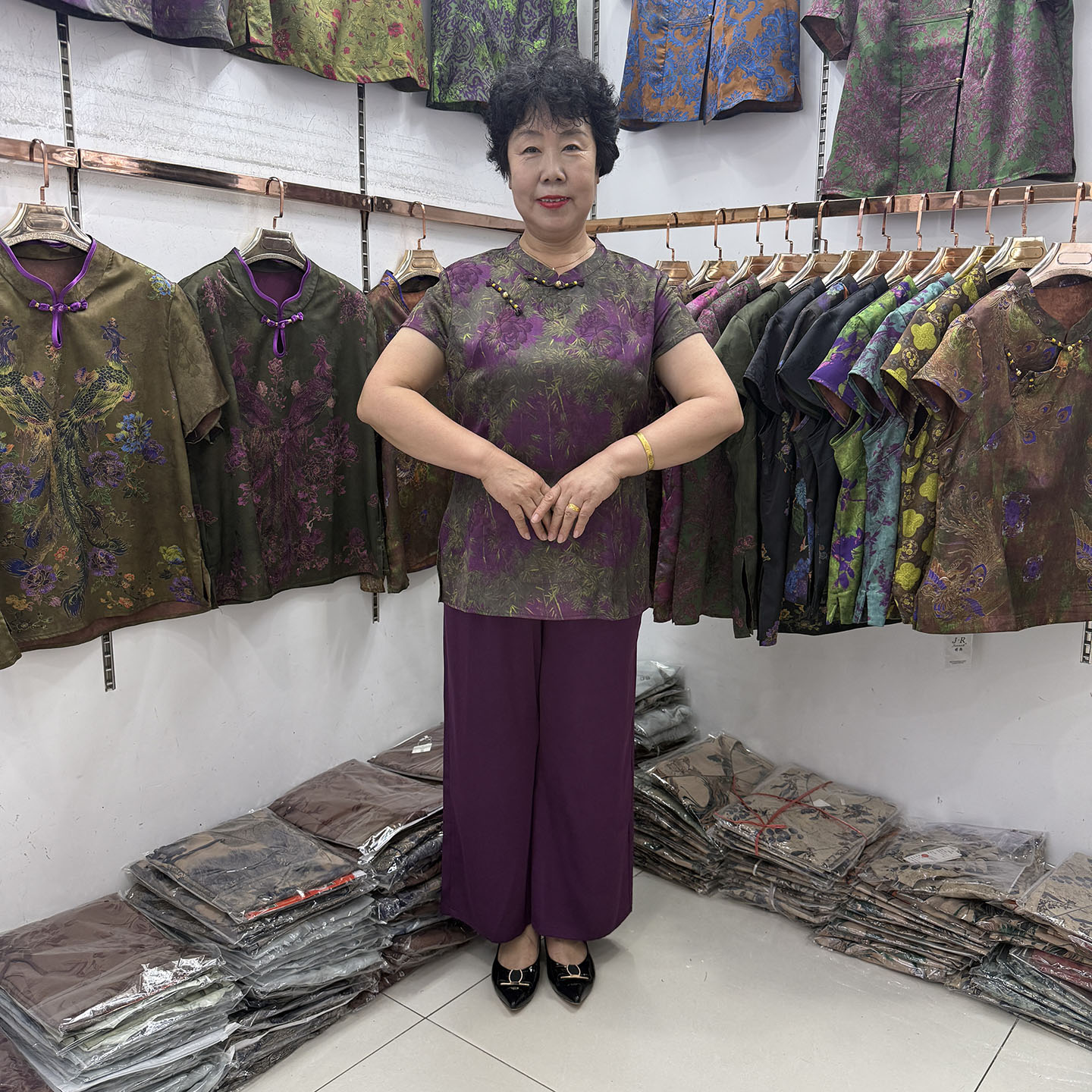 高端国风妈妈两件套短袖改良旗袍中老年女装