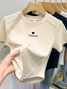 短袖正肩T恤女2026新款大码显瘦修身设计感小众不规则鱼骨上衣夏