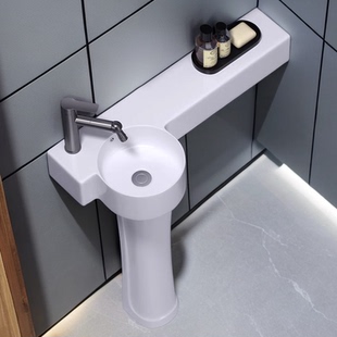 立柱盆陶瓷洗手盆迷你小号支柱马桶伴侣洗漱盆 80窄款 网红新款