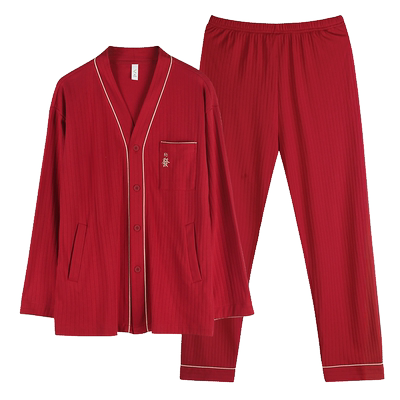 轩靓男士纯棉红色本命年睡衣