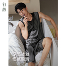 睡衣夏季 冰丝绸无袖 轩靓男士 薄款 背心短裤 凉感仿真丝男家居服套装