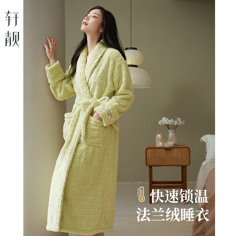 轩靓法兰绒睡袍女士冬季加绒加厚保暖珊瑚绒浴袍冬款可外穿家居服