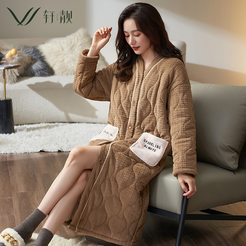 冬季款女士保暖夹棉睡裙
