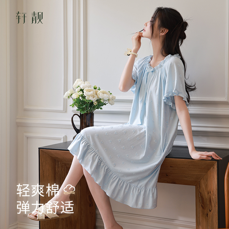 轩靓睡裙女夏季薄款针织棉短袖