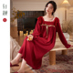 轩靓 红色本命年睡衣新婚结婚晨袍家居服 长袖 纯棉 睡裙女春秋季