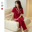 新年结婚本命年家居服夏天套装 长裤 纯棉短袖 轩靓红色睡衣女春夏季
