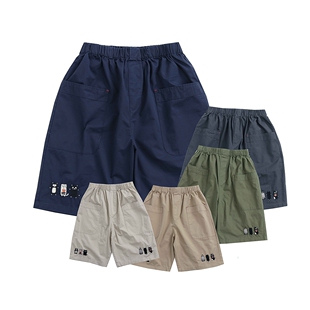 宽松松紧腰大口袋阔腿五分裤 女夏季 棉 刺绣小猫减龄休闲裤 日单新款