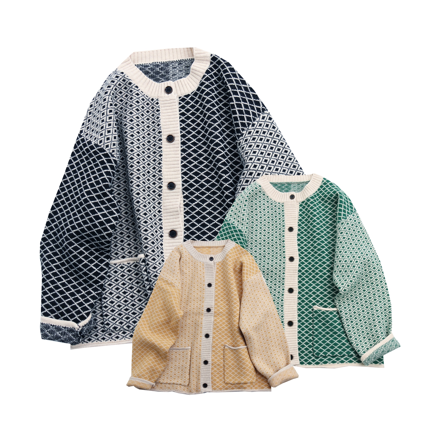 2025年新款日系复古文艺宽松撞色拼接女装针织开衫外套上衣百搭