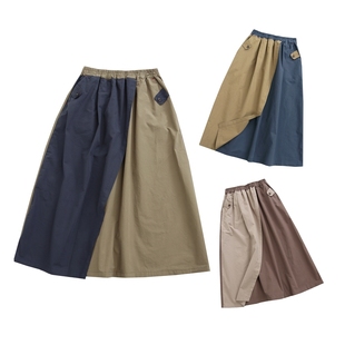 拼接森女DA字裙 中长款 全棉伞裙文艺半身裙女夏薄款 拼色2025夏新款