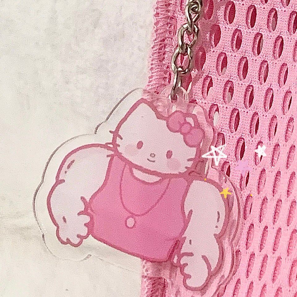 吃我一拳!肌肉猛男kt猫钥匙扣可爱少女心健身kitty亚克力车挂件