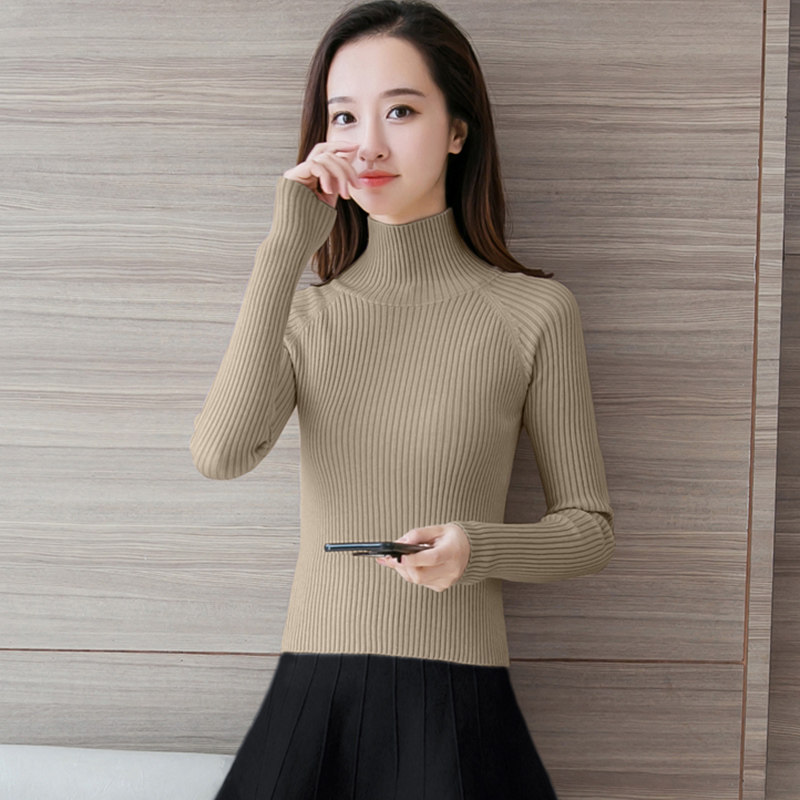 气质半高领短款毛衣女长袖保暖2026年秋冬内搭显瘦修身针织打底衫