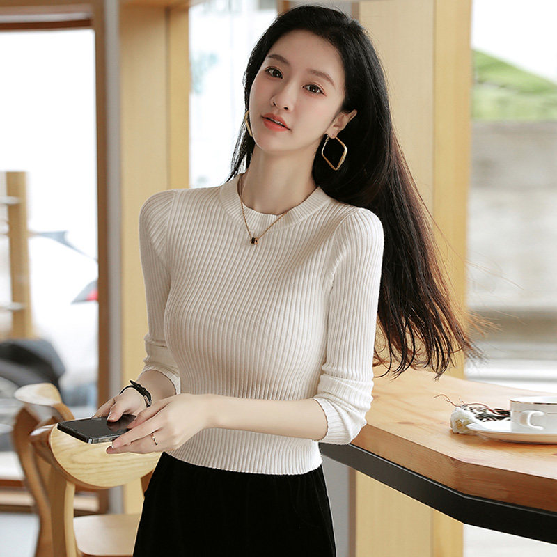 小个子修身针织上衣女洋气内搭短款毛衣2024年秋冬紧身保暖打底衫