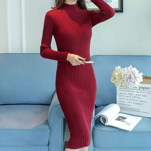 中长款毛衣打底衫女过膝内搭包臀裙2026年秋冬加厚保暖针织连衣裙
