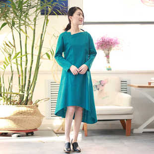 连衣裙2020年春秋棉麻长裙 开衫 青如蓝原创女装 量体定制亚麻长袖