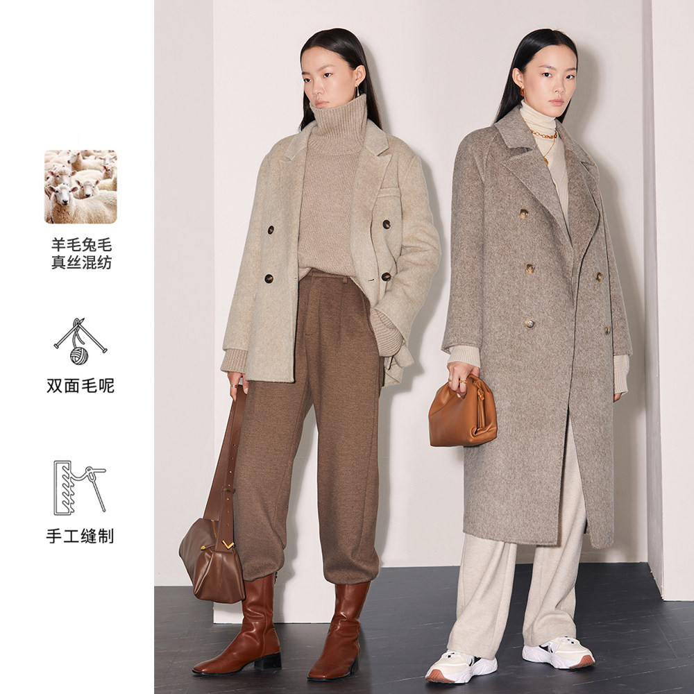 索维格双面呢羊毛大衣女冬季新款混纺复古长短款英伦风毛呢外套